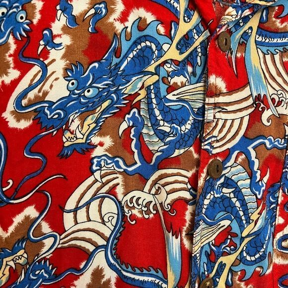 Men’s vintage Batik cotton Asian|Indonesian dragon button down shirt. Size Small - Picture 5 of 9